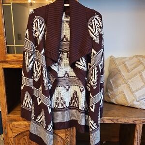 Vanity Brown and Cream Geometric Cardigan